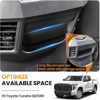 Autorder Rear Center Console Organizer for 2022-2025 2026 Toyota Tundra SR/SR5 Accessories - Rear Armrest Box Air Vent Storage Box - Silicone Black