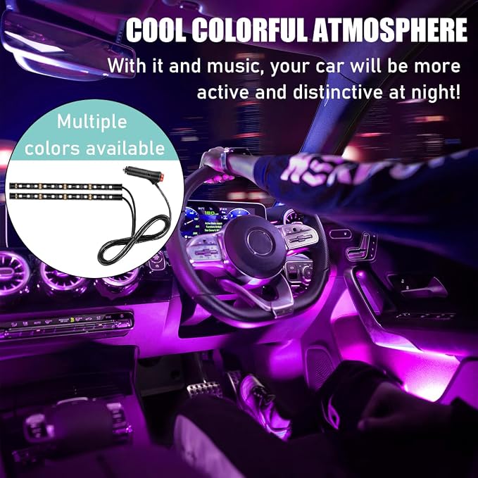 Yourkar Car LED Strip Light, 24 LED Interior Under Dash Atmosphere Lights with Cigarette Lighter, Vehicle Decor Lamp Ambient Night Light Strip Lighting, Universal Car Accessories (Pink Purple)