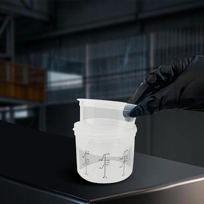 ENDOZER Disposable Paint Cup 50 Pack 6 Ounce(180ML) Mixing Cups for Automotive Spray Gun with 50 Liners and Lids System, 1 Hard Cup with Retainer Ring, 20 Plugs, 2 Adapters for Paint Gun