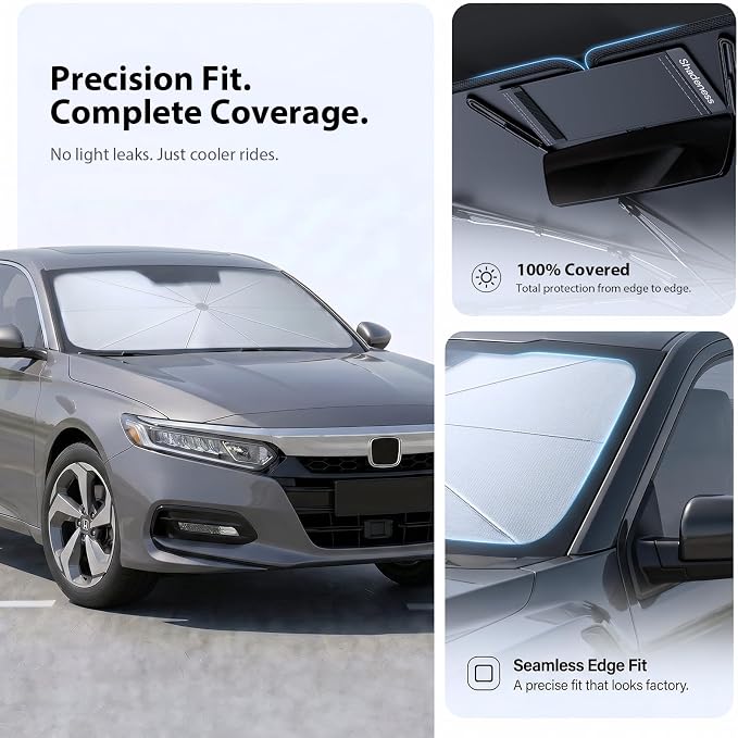 2026 Upgraded Windshield Sun Shade Umbrella for Honda Accord [Precision Custom Fit, Superior UV & Heat Block] Cooling Tech Fabric, Durable Foldable with Storage Bag, Fits 2000-2026