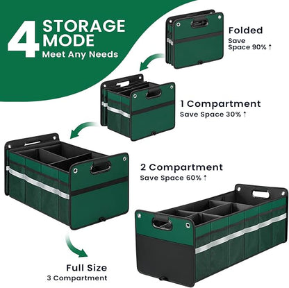 winhunt Car Trunk Organizer, Car Storage Organizer, Collapsible Multi Compartment for Car, Suv, Sedan, Truck, 100L, Extra Larger (Green, 100L)