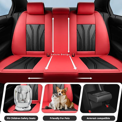 Fit Renegade Car Seat Covers for Jeep Renegade 2015-2024 -Full Set Premium Leather, Waterproof & Breathable，All-Weather Seat Cushion Protecto & Airbag Compatible, 5 Seats Red & Black