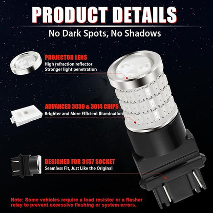 iBrightstar 3157 LED Bulb Red, 3057 LED Brake Lights Bulbs Super Bright for Rear Brake Lights and Tail Lights, 2 Pack