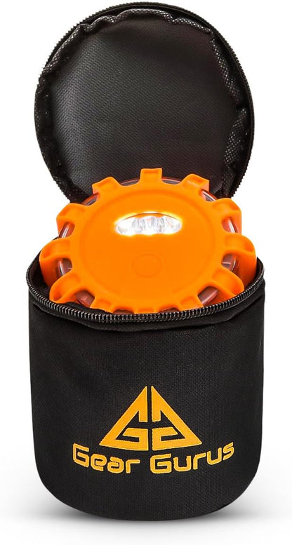 3 Pack LED Road Flares Kit - Flashing Warning Light Emergency Disc Beacon Roadside Flare Safety Light Magnetic Base for Car Truck Boat - Includes Batteries Screwdriver Gloves Storage Bag