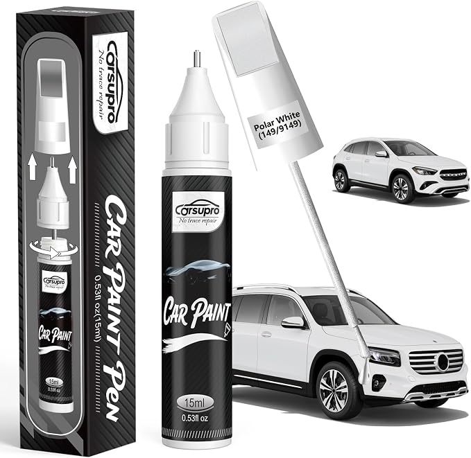 Polar White(149/9149) for Mercedes Benz Touch Up Paint Pen, 2 in 1 Car Scratch Remover with Pen Tip and Brush, Precise Color Match for Car Paint Scratch Repair, Quickly and Easily Fix Chips and Nicks