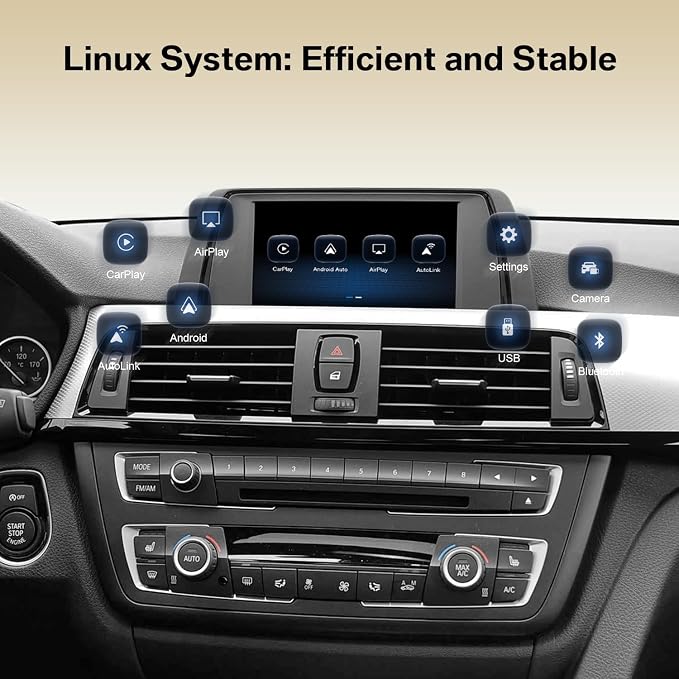 Linux CarPlay Retrofit Kit for BMW CIC System 1s 3s 5s 6s X1 X3 X5 X6 Z4,E60/E61/E81/E90/F07/F10/F11 2008-2012,E84/E71/F25/E70 2009-2013, Decoder Box, Support Android Auto, Mirrorlink, OEM Knobs & SWC