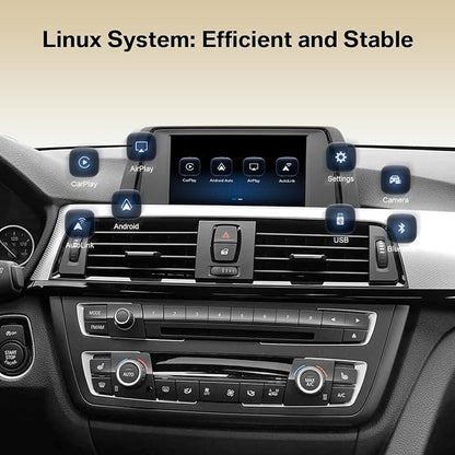 Linux CarPlay Retrofit Kit for BMW CIC System 1s 3s 5s 6s X1 X3 X5 X6 Z4,E60/E61/E81/E90/F07/F10/F11 2008-2012,E84/E71/F25/E70 2009-2013, Decoder Box, Support Android Auto, Mirrorlink, OEM Knobs & SWC
