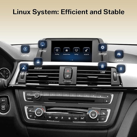 Linux CarPlay Retrofit Kit for BMW CIC System 1s 3s 5s 6s X1 X3 X5 X6 Z4,E60/E61/E81/E90/F07/F10/F11 2008-2012,E84/E71/F25/E70 2009-2013, Decoder Box, Support Android Auto, Mirrorlink, OEM Knobs & SWC