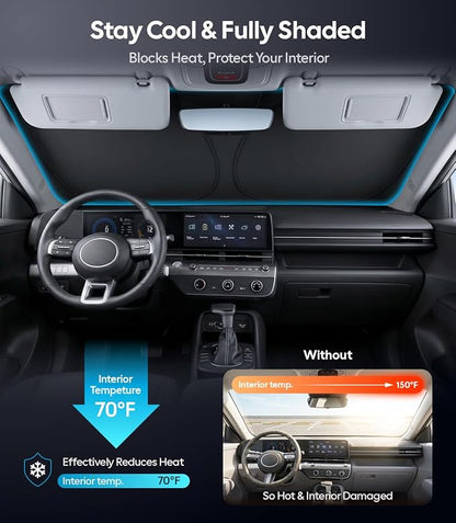 Wigoo for Hyundai Kona Windshield Sunshade [OEM Design, 100% Sun Blockage] Foldable Heat Insulation Sun Shade with Storage Bag, for Hyundai Kona (2018-2026), Silver Coating