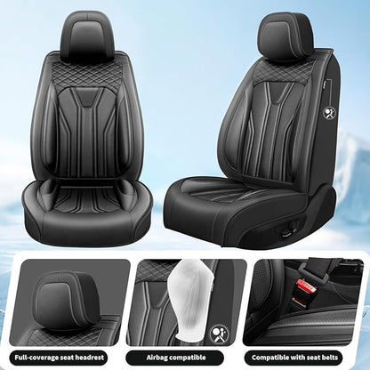 Fit Wagoneer Car Seat Covers for Jeep Wagoneer 2022-2025 2026 -Full Set Premium Leather, Waterproof & Breathable，All-Weather Seat Cushion Protecto & Airbag Compatible, 2 Front Seat All Black