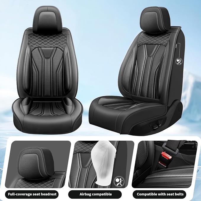 Fit Compass Car Seat Covers for Jeep Compass 2007-2025 2026 -Full Set Premium Leather, Waterproof & Breathable，All-Weather Seat Cushion Protecto & Airbag Compatible, 5 Seats All Black