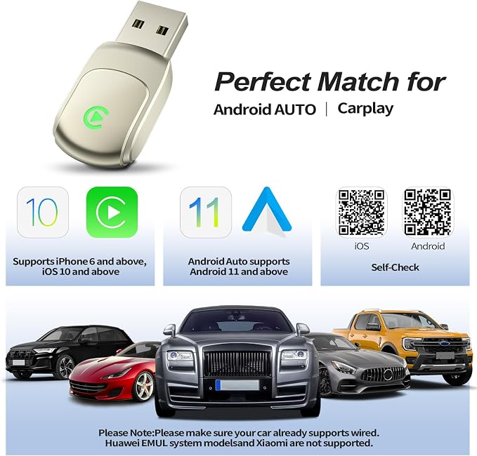 Mini Wireless CarPlay Adapter 2025 Upgrade – Dual-Band WiFi & Bluetooth 5.3, Plug & Play Car Dongle, Auto Connect, Compact Design, OTA Update, Compatible with Cars 2016+ Wired CarPlay/Android Auto