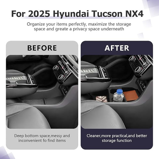 LUWU 2025 Tucson Lower Console Organizer for 2025 Hyundai Tucson Accessories Under Armrest Organizer Insert Tray w/Cup Holder Insert Organizer Drink Holder(NOT for Manual/Automatic Version)