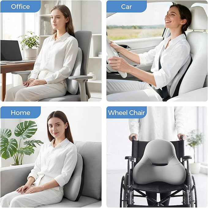BEBAS Ergonomic Lumbar Support Pillow for Car, Memory Foam Back Support for Driving, Lower Back Pillow for Pain Relief, Comfort Lumbar Cushion for Office Chairs, Car Seat, Wheelchair -Gray