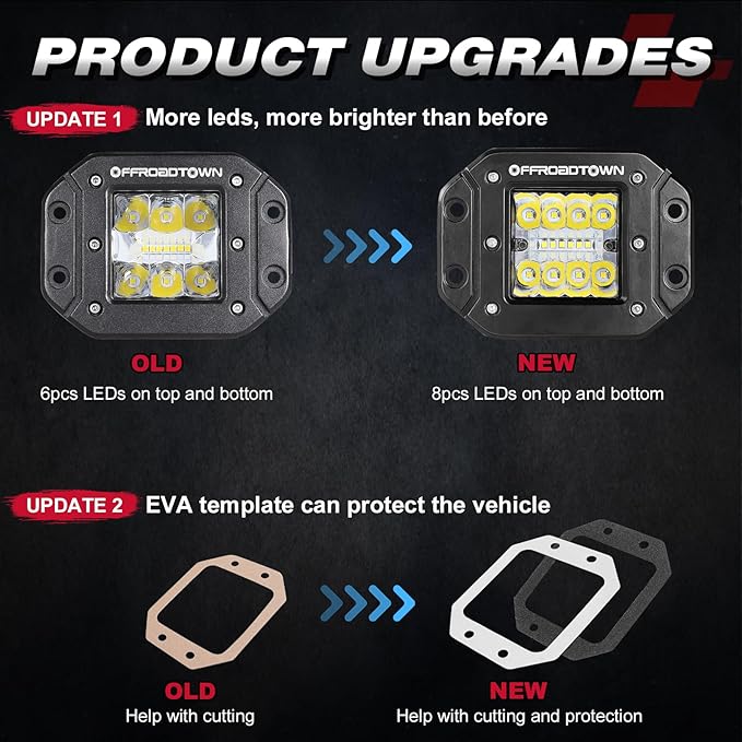 OFFROADTOWN Flush Mount LED Pods, 2pcs 5'' 78W Driving Light Work Lights Flush LED Light Bar Super Bright Fog Off Road Lights for Truck UTV ATV SUV Boat 4x4 Car