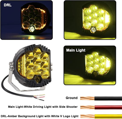Gzminjie 7 inch 90W Amber Yellow LED Driving Light Compatible with Wrangler Off Road Vehicle ATV UTV Golf cart Lighting Trucks Pickup f150 Work Light, Pack of 1