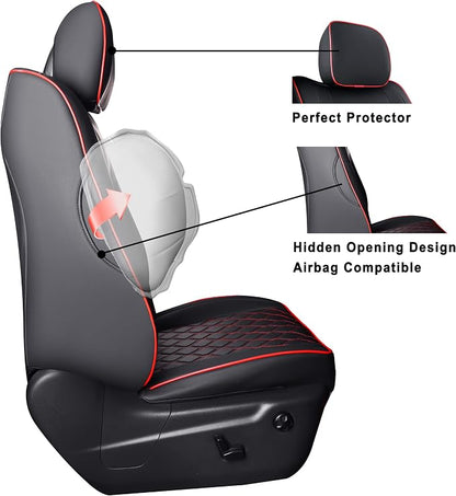Huidasource Upgrade Grand Cherokee Seat Covers, Full Coverage Waterproof Leather Car Seat Covers, Custom Seat Cushion Protector Fit for Jeep Grand Cherokee 2011-2021 (Full Set/Black&Red)