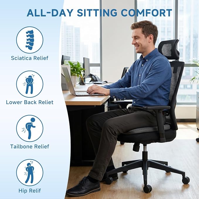 Thin Car Seat Cushion Non-Slip Seat Cushion for Sciatica, Tailbone & Back Pain Relief - Butt Pillow for Drivers, Workers, Pregnancy Support for Long Sitting (Grey)