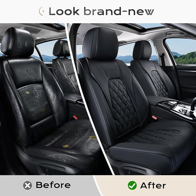 Coverado Car Seat Covers Front Seats, 2-Pack Black Seat Covers for Cars, Waterproof Nappa Leather Car Seat Covers for Cars, Car Seat Protector Car Seat Cushion Universal Fit for Most Cars Truck SUV
