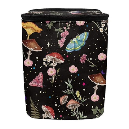Mushroom Trash Can for Car Cottagecore Moth Boho Car Accessories for Women Portable Leakproof Garbage Can Bags with Zipper and Lid Butterfly Auto Trash Bag Hanging Front Seat