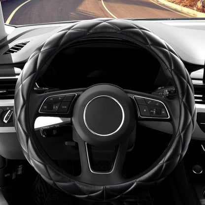 YHONGJT Soft Microfiber Leather Steering Wheel Cover, Universal 15 Inch for Women Girls, Fit Vehicles, Sedans, SUVs, Vans, Trucks - Black