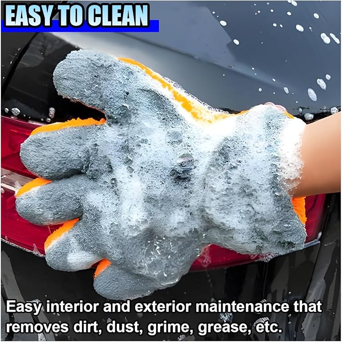 5 Finger Coral Fleece Car Wash Mitt, No Scratch Microfiber Wash Mitt Auto Cleaning Glove with Elastic Wrist Cuff, Reusable Double Sided Washing Glove Vehicle Dusting Mitt for Car Detailing (1PC)