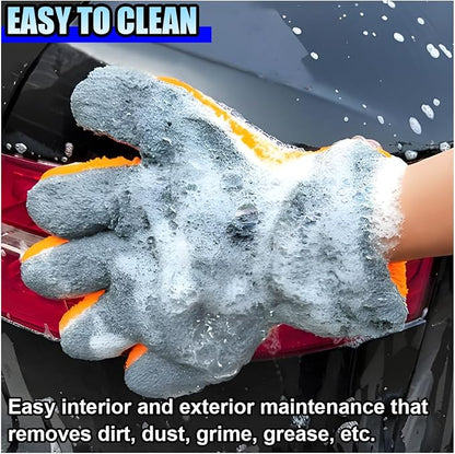 5 Finger Coral Fleece Car Wash Mitt, No Scratch Microfiber Wash Mitt Auto Cleaning Glove with Elastic Wrist Cuff, Reusable Double Sided Washing Glove Vehicle Dusting Mitt for Car Detailing (1PC)