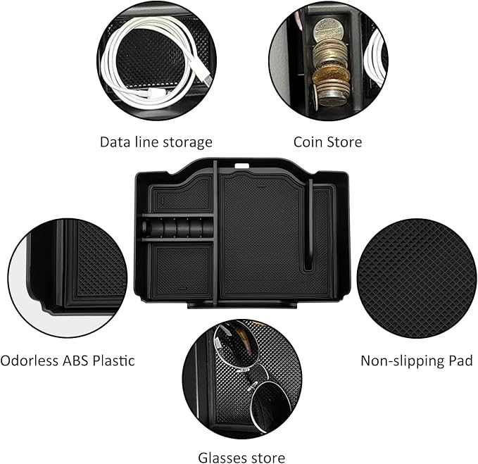 Center Console Organizer fits for Dodge RAM 2026 2025 2024 2023 2022 2021 2020 2019 1500 2500 3500 Accessories Interior Storage Box Armrest Storage Tray (Black)