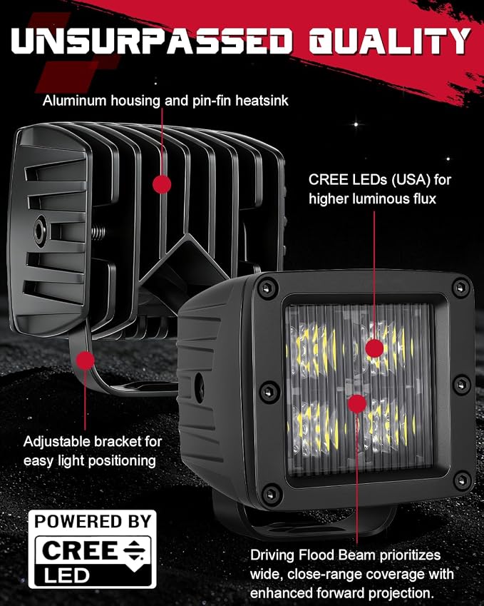 OFFROADTOWN LED Cubes, 3 Inch 80W CREE LED Pods Offroad Driving Lights Ditch Fog Backup Reverse Light for for Trucks UTV SUV ATV Motorcycle Pickup Boat - 2Pcs Driving Flood Beam