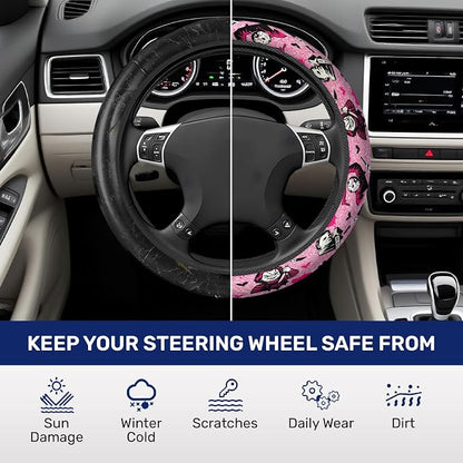 GENANY Spooky Horror Mask Steering Wheel Cover, Non Slip Polyester Car Wheel Protector for Car SUV Truck, Universal 15 Inch
