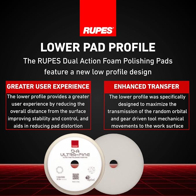 RUPES 9.DA150S Pack of 6 White D-A Ultra-Fine Polishing Foam Pads 150mm | Compatible with 5" Backing Plate | Ideal for Paint Correction & Gloss Enhancement | Extremely Fine Defect Removal