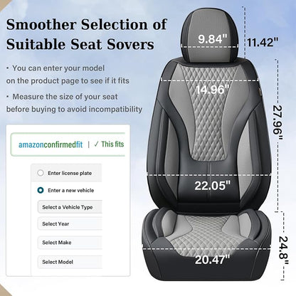 Coverado Waterproof Nappa Leather Car Seat Covers, Automotive Fullset Seat Covers, 5 Seat Car Seat Cushion & Protector, Black&Gray Front and Rear Covers Universal Fit for Most Cars, SUVs, Trucks