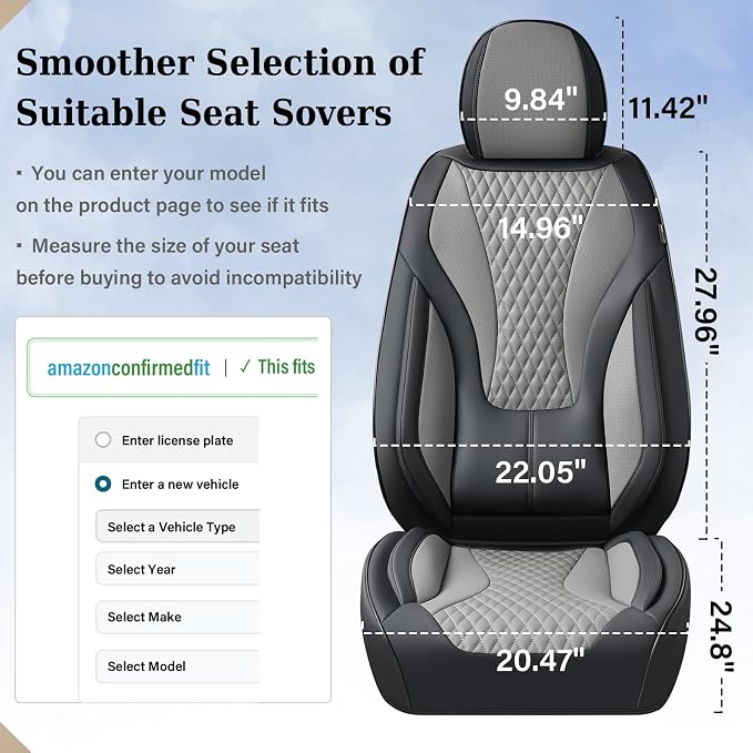 Coverado Waterproof Nappa Leather Car Seat Covers, Automotive Seat Covers，Front Car Seat Cushion & Car Seat Protector, Black&Gray Seat Covers Universal Fit for Most Cars, SUVs, Trucks