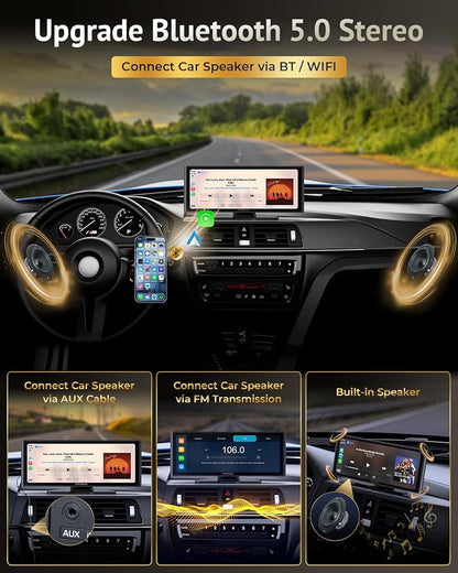 Carplay Screen for Car, 10.26" Wireless Car Play for Apple Carplay & Android Auto,4K Dash Cam,1080p Backup Camera DVR,Car Audio Receivers GPS Navigation Mirror Link, Bluetooth,FM, Siri