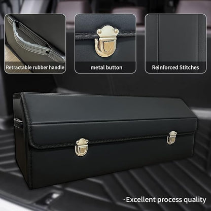 Car Trunk Organizer with Lid,Foldable Faux Leather Cargo Storage Box,3 Compartments,Collapsible Multi-Functional for SUV,Sedan,Vehicle Trunk