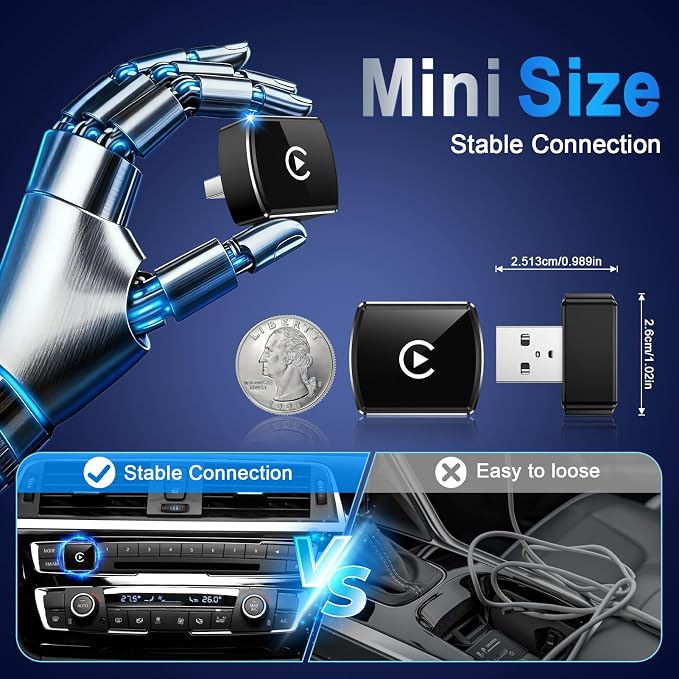 Wireless CarPlay Adapter for iPhone ＆ Android, Convert 2-in-1 Wired to Wireless Adapter for CarPlay & Android Auto, Plug and Play, Fast Stable Connection & No Delay, Universal Smart Screen Converter