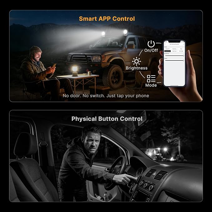 LED Pod Lights 42W Flood Beam, Smart App Controlled Off Road Driving Lights Supports CarPlay/Android Auto, IP67 Waterproof 6000K White Lamps for Trucks, ATV, UTV, SUV, Boat (2 Pack)