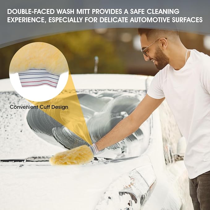 S.M. Arnold Spun Gold™ Professional Car Wash Mitt - Durable, Scratch-Resistant, 8" x 11", Lorene Synthetic Fibers | Ideal for Auto Detailing, Cleaning Supplies, Vehicle Care & Maintenance
