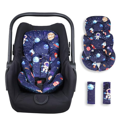 SWESEN Infant Car Seat Insert with 2 Strap Pads, Super Soft Carseat Head and Body Support for Baby Boys and Girls, Reversible Newborn Car Seat Insert Cushion for Strollers, Bouncers, Space