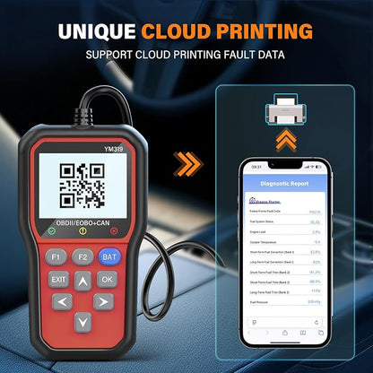 BluSon YM319 OBD2 Scanner Diagnostic Tool with Battery Tester, Check Engine Fault Code Reader with Live Data, Cloud Printing, DTC Lookup, Freeze Frame, Scan Tool for All OBDII Cars Since 1996, Red
