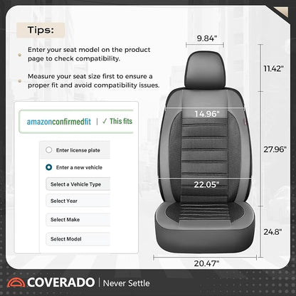 Coverado Car Seat Covers Full Set, Luxury Leather Car Seat Protector, Automotive Front and Rear Mesh Seat Covers, Full Set 5 Seats, Black Gray Seat Cushion for SUV Sedan Truck
