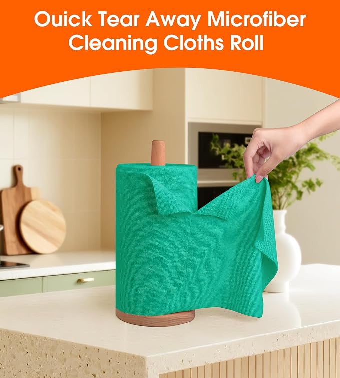 Microfiber Cleaning Cloth Roll–100 Pack, Tear Away Microfiber Towels, Reusable, Washable, Scratch-Free, Kitchen Towels for Car, Home, Kitchen, Glass, Dishes (Malachite Green)