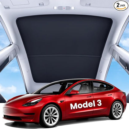REEVAA 2026 Upgraded Tesla Model 3 Sunshade Roof [No Gaps, No-Sagging] Model 3 Accessories Heat Insulation Foldable Glass Sunroof Cover for Model 3 2020-2026 Highland, 2PCS, Black