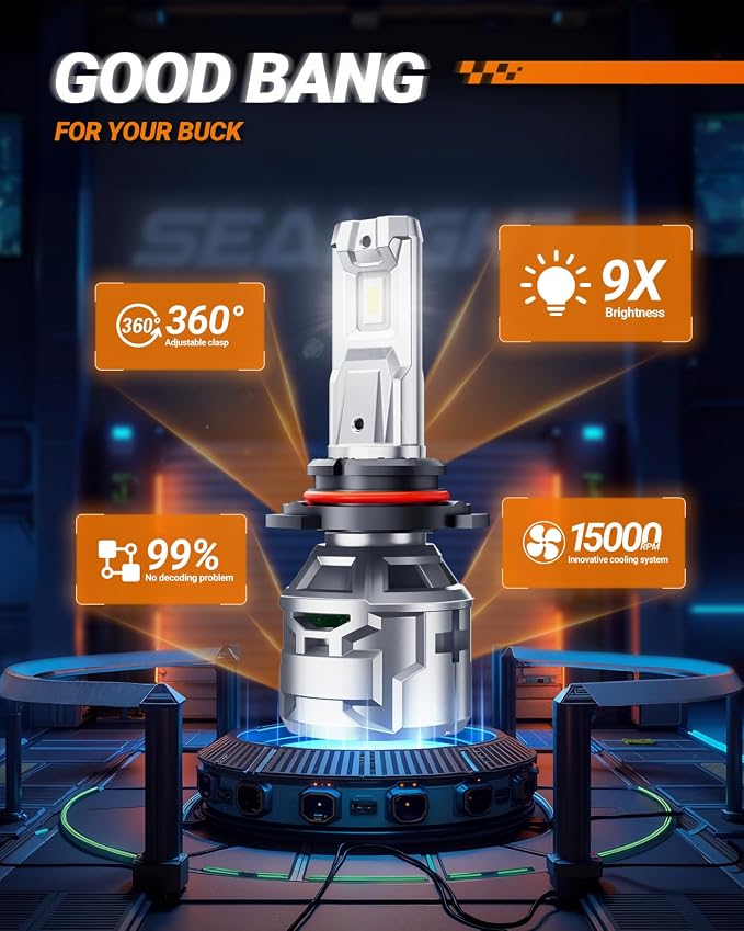 SEALIGHT High Power 9005 9006 led Bulbs Cambo 60000LM 9005/hb3 9006/HB4 Bulbs,Prolong Lifespan IP68 60000Hrs Canbus Ready 1:1 Size Quick Installation, Pack of 4