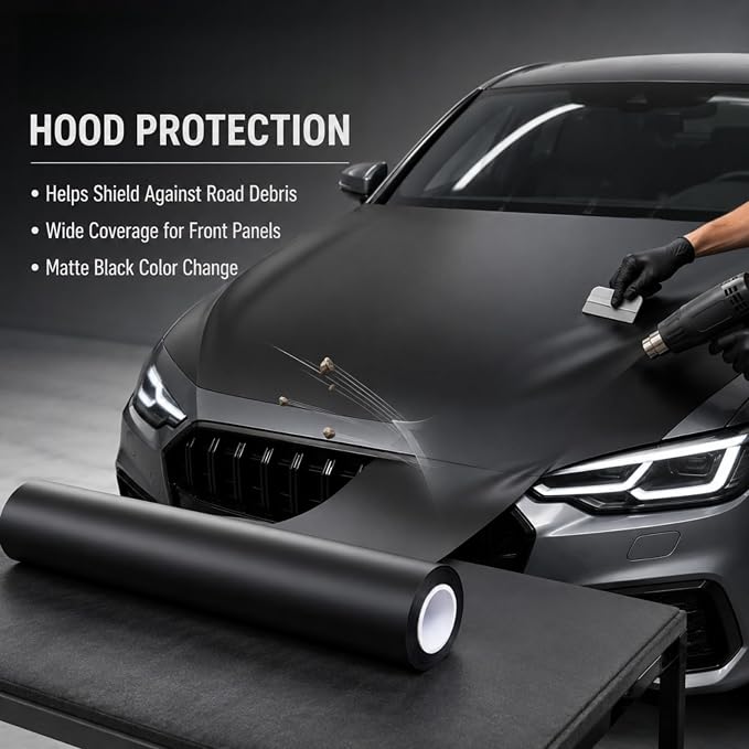 TPH Matte Black Paint Protection Film 7.5mil 60in×5ft– Self‑Healing Car Wrap Roll, Heat‑Activated Scratch Repair for Hood Bumper Headlight, Anti‑Scratch