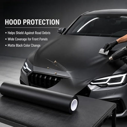 TPH Matte Black Paint Protection Film 7.5mil 60in×5ft– Self‑Healing Car Wrap Roll, Heat‑Activated Scratch Repair for Hood Bumper Headlight, Anti‑Scratch