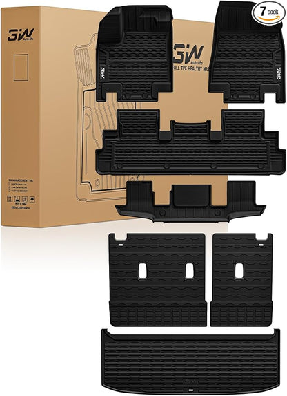 3W Floor Mats & Cargo Liner & Back Seat Cover Custom Fit for Nissan Pathfinder 2022-2026 (Only fit 7 Passenger Models), TPE All Weather Custom Fit Nissan Pathfinder Full Set,Black