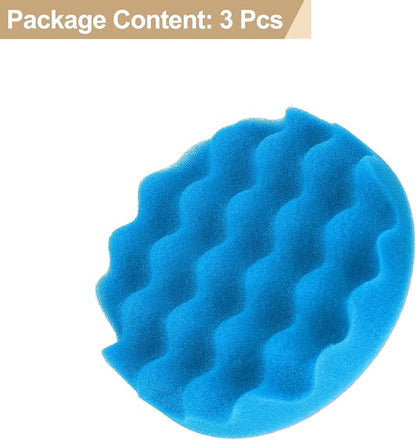 HARFINGTON 3pcs Buffing Sponge Pads 5" Polishing Wheel Waffle Finishing Grip Pad Car Buffer Polisher with Hook and Loop Back for Car Detailing Polishing Waxing, Blue