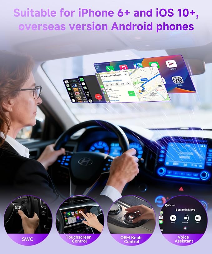 3-in-1 Mini Wireless CarPlay Adapter (2025 Upgraded)-Built-in Wired Carplay/Android Auto for Airplay,Plug&Play,Fast Auto-Reconnect,Bluetooth 5.0,USB/Type-C,iOS10+&Android 11+(Silver)