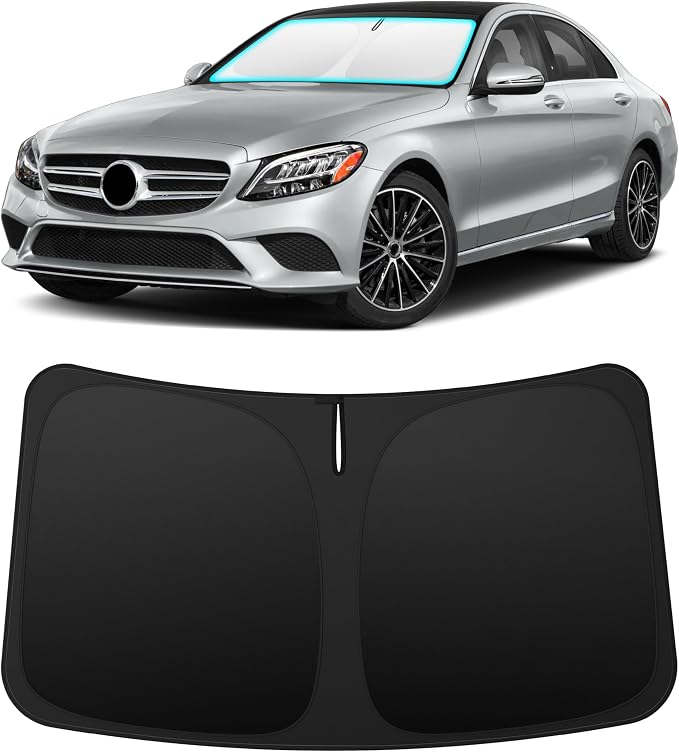 INSAUTO Custom Fit Windshield Sun Shade Accessories for Mercedes-Benz C-Class 2015-2021, Foldable Front Window Sunshade, UV & Heat Reflector, Keeps Interior Cool, Includes Storage Bag